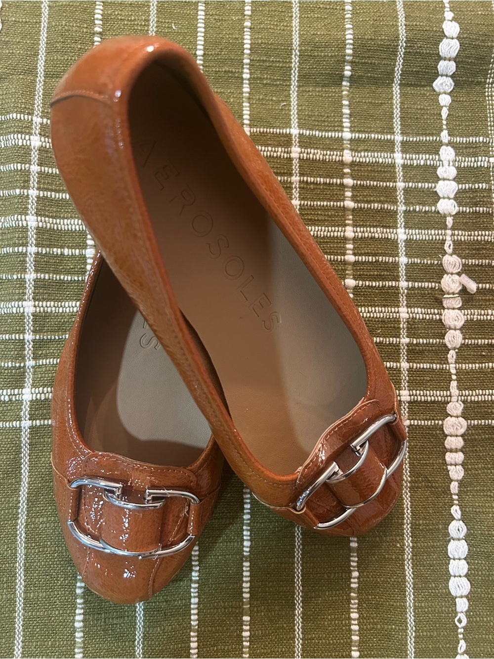 AEROSOLES Cognac Leather Buckle Ballet Flats